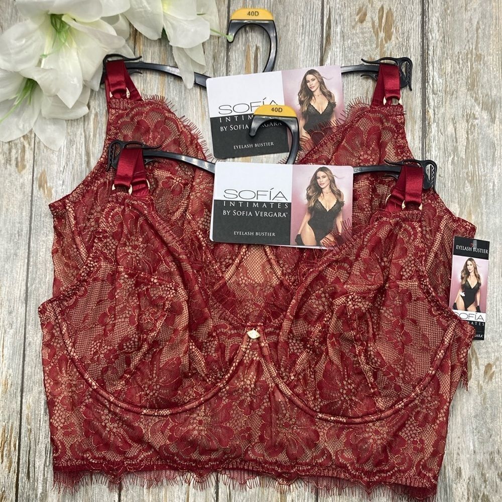 Women’s Sofia Vergara Eyelash Bustier Bra Intimates Sexy Lace 2-Pack Size 40D